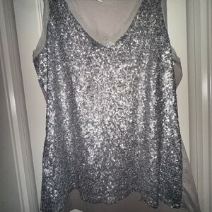 Kenar Silver Sequin V-Neck Camisole
